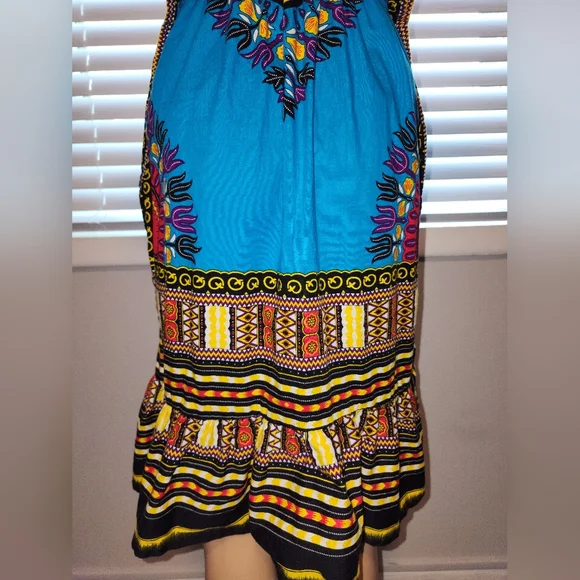 Handmade African print dress .... Multi colored .... Elastic waist - Picture 4 of 5